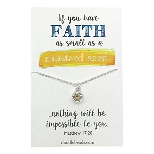 Doodle Beads Mustard Seed Silver Color Faith Necklace with Sparkling 16-18" Adjustable Chain.