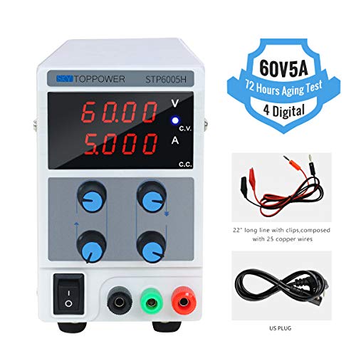 DC Power Supply Variable 60V/5A Switching Regulated 4-Digital Power Supply Single-Output 110V/220V, with Alligator Leads, US Power Cord