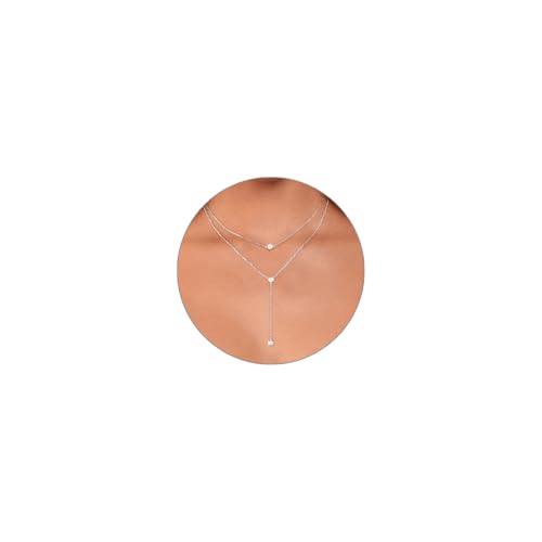 Luxval Lariat Gold Necklace for Women, Dainty Long Necklace 14k Gold PlatedSilver Y-Shaped Pendant Necklaces Trendy Beaded Chain Drop Necklaces Jewelry for Women Gifts