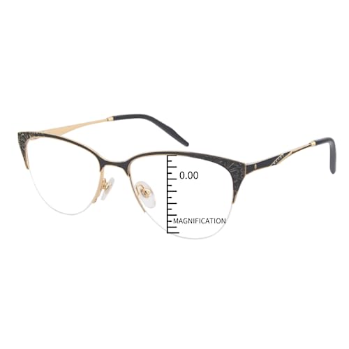 ProEyes Canis, Progressive Reading Glasses with Spring Hinges, Zero Magnification on Top Lens, Anti Blue Light Resin Lens Black, 3.00 x