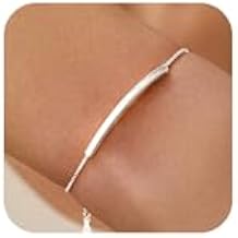 925 Sterling Silver Minimalist Bar Bracelet for Women Men Stackable Teacher Bracelets 14K Gold Plated Trendy Adjustable Chain Bracelet Unisex Jewelry Accessory Birthday Gifts