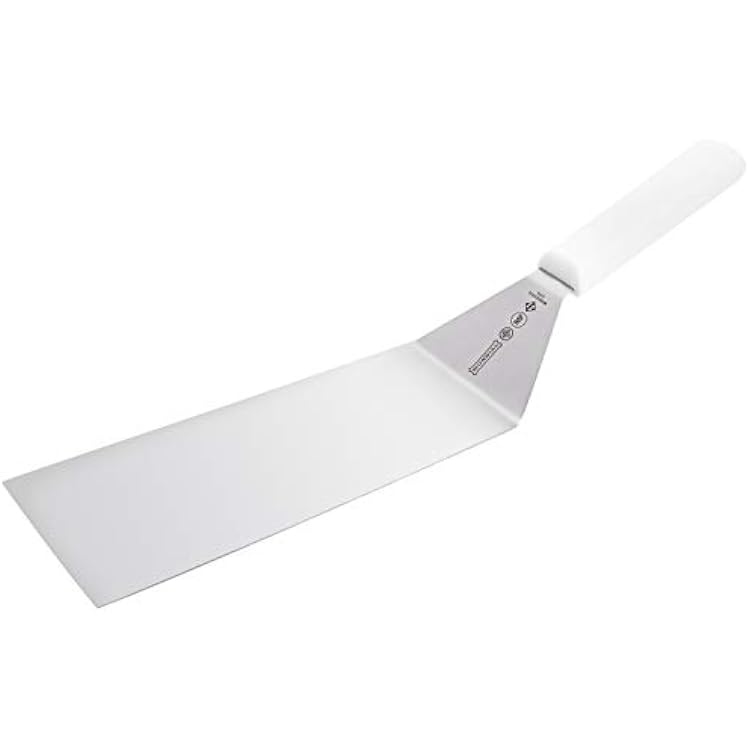 Mundial 8 x 3 Inch Square End Turner Spatula, Stainless Steel Blade, White Handle, NSF Certified, Professional Kitchen Utensil