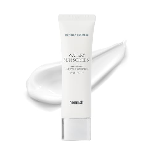 HEIMISH Moringa Ceramide Hyaluronic Hydrating Watery Sunscreen - SPF Face Moisturiser, Daily Sunscreen For Face, Broad Spectrum SPF 50, Non-greasy, Lightweight with Hyaluronic Acid, 1.7fl.oz50ml