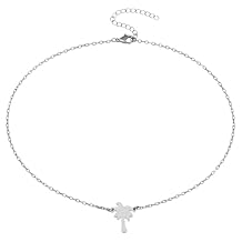 EnCharmed Stainless Steel Palm Tree Dainty Choker, Handmade Minimal Layering Adjustable Necklace 14-16 Inches