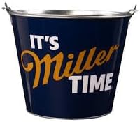 Miller Lite Miller Time Metal Pail Style Ice Bucket, 5 Quart, Navy Blue with Gold Logo