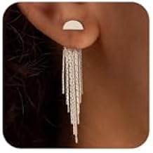 Gold Earrings for Women, 14K Gold Plated Tassel Dangle Earrings for Women Trendy Hypoallergenic Long Chain Earring Dainty Pearl Drop Earrings Elegant Wedding Earring Fashion Jewelry for Womens