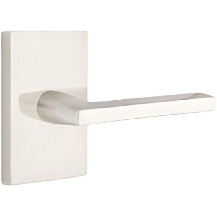 Emtek Passage Set, Modern Rectangular Rosette, Helios Lever, Satin Nickel, RH