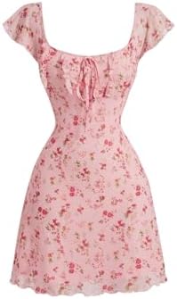 Milumia Womens Floral Cap Ruffle Sleeve Mini Dresses A Line Summer Beach Short Dress