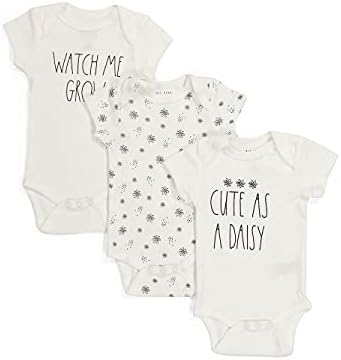 Rae Dunn baby by Magenta 3 Pack Onesies (0-3 Months, Cute as a Daisy/Watch me Grow)