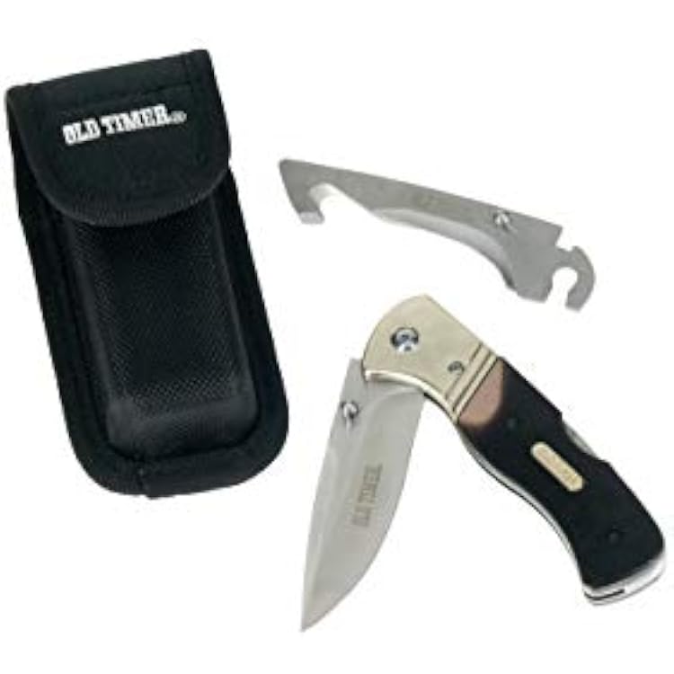 Old Timer 7.7in Switch-It Knife with 3.3in Drop Point and Gut Hook Blades and Sawcut Handle for Outdoor, Hunting and Camping , Black