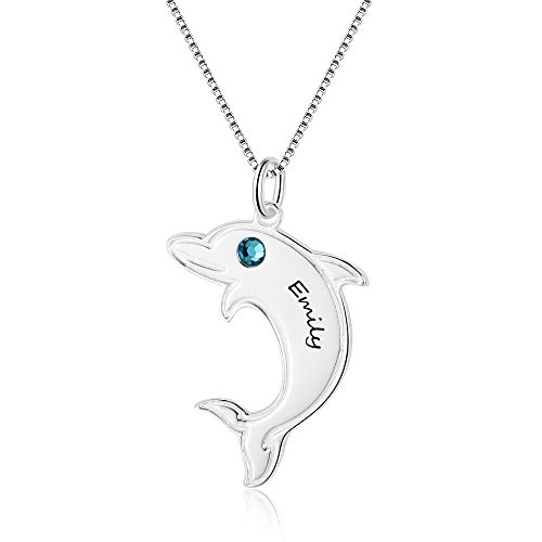 Personalized Dolphins Jewelry Necklace with Simulated Birthstone Engraved Name Pendant Necklace for Women Couple Pendant Necklaces