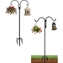 92 Inch Outdoor Double Shepherds Hook with 5 Prong Base and 92 Inch Adjustable Two Sided Bird Feeder Pole for Hanging