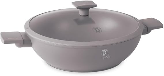 BERLINGER HAUS Wok Pan with Titanium Coating and Lid 30 cm Taupe Collection | Efficient and Modern
