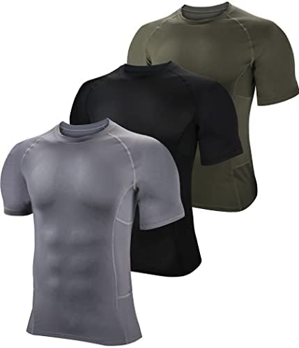 BOOMCOOL Men Short Sleeve Compression Shirts, Sports Baselayer T-Shirts Tops, Athletic Workout Shirt 3 Pack