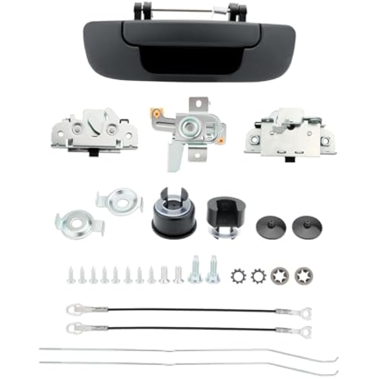 Tailgate Handle Latch Rebuild Kit, Compatible with 2002-2008 Dodge Ram 1500, 2003-2009 Ram 2500, 03-09 Ram 3500, OE# 80165, 55276237AA, CH1915110, Tail Gate Handle Bezel Lock Release Latch Cables Rods