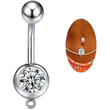 Titanium Belly Button Ring 14G Internally Threaded Long Belly Ring Cubic Zirconia Threaded Navel Piercing Jewelry for Women Men (Gold,Silver)
