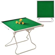 Folding Mahjong Table, Square Card Table for 4, Portable Domino Table with Wear Resistant Felt Tabletop and Alloy Table Legs,