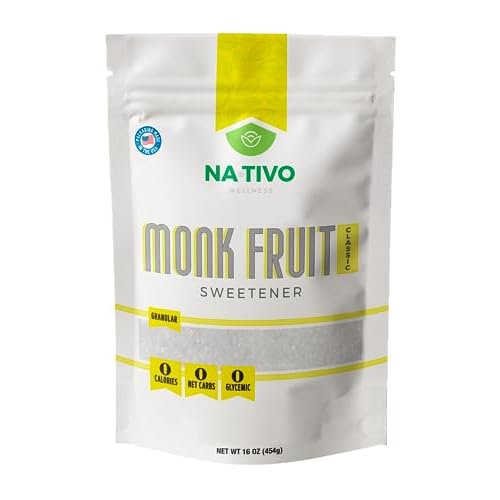 Nativo Monk Fruit and Erythritol Sweetener 1:1 - Granular - Sugar Substitute - Non GMO - 0 Glycemic - Keto and Paleo Friendly - 1 Pound bag Classic