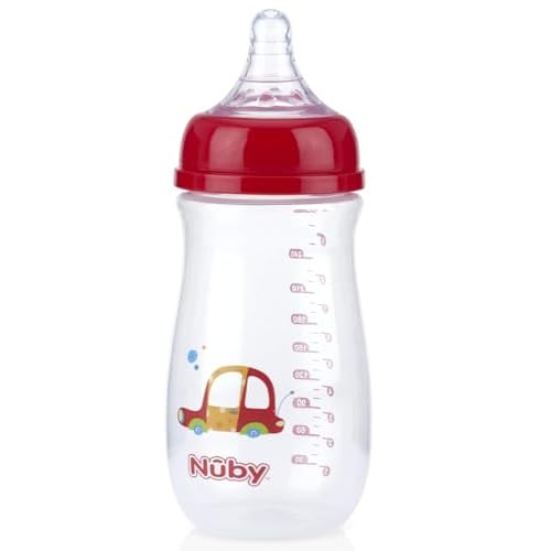 Nuby Wide Neck Bottle with Anti-Colic Air System, ColorsPrints May Vary, 1 Pack of 1 Bottle