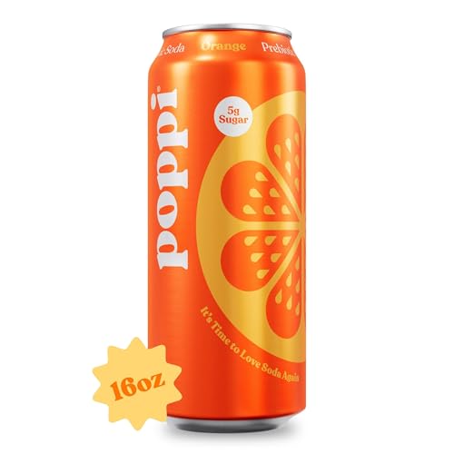 Poppi Prebiotic Soda Beverage with Apple Cider Vinegar, Seltzer Water and Fruit Juice, Orange Flavor, 16 oz, Pack of 12, Packaging May Vary