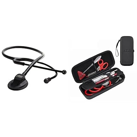 ADC Adscope 615 Tactical Black Platinum Sculpted Clinician Stethoscope and Small Black Medic Case