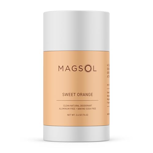 MAGSOL Magnesium Deodorant for Men, Aluminum Free, Baking Soda Free Natural Deodorant for Sensitive Skin, Long Lasting Odor Protection with Sweet Almond Oil, Sweet Orange 2.6 oz
