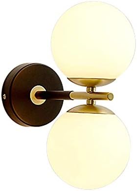BOKT Black Gold Wall Light Mid Century Modern 2 Lights Globe Wall Sconce Bathroom Vanity Wall Light Fixture White Glass Wall Mounted Light Vintage Bedroom Bar Wall Lamp