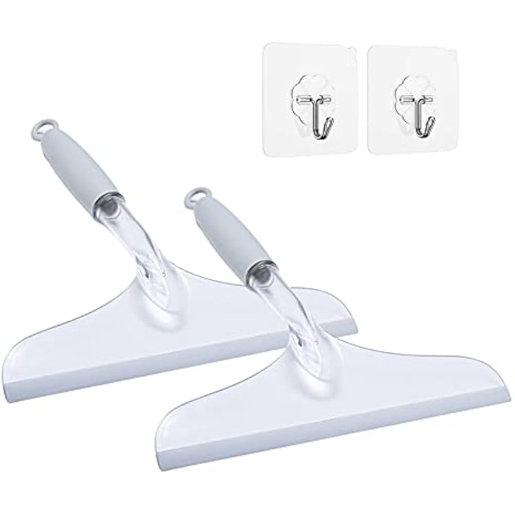 Shower Squeegee for Glass Door, 10 Rubber Water Wiper for Bathroom Tile and Mirror, Clear Plastic Window Cleaner Tool, 2 Pack