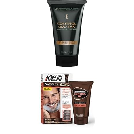 Just for Men Control GX + THK Grey Reducing and Thickening 2-in-1 Shampoo & Conditioner,4 oz (Pack of 1) Control GX Beard Wash, 4 Fl Oz (Pack of 1)