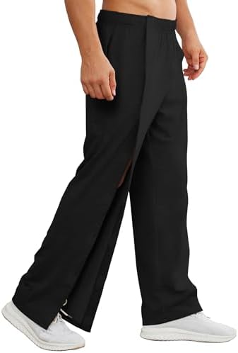 Deyeek Mens Tear Away Pants 2 Side Full Open Bottom Sweatpants Loose Fit Casual Adaptive Post Surgery Pants with Pockets