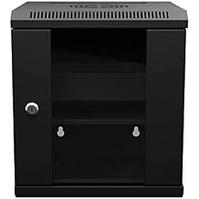 NavePoint 6U 10 Inch Network Server Cabinet, 11.8 inch Deep, Glass Door, Black, Wall Mountable, 2 x Shelves, 1 x Blank Panel