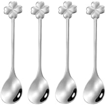 10 pcs Silver Four-Leaf Clover Stainless Steel Spoon Set, Unique Design for Coffee, Tea, Desserts, Ice Cream 4.7inch