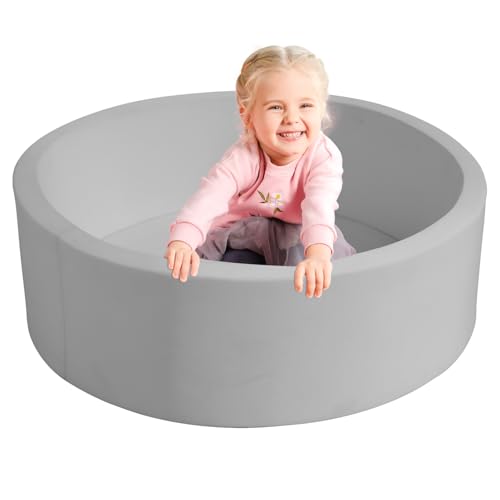TRENDBOX Foam Ball Pit, 36 x 12 Indoor Outdoor Soft Round Ball Pool Playpen Ideal Gift Toy for Babies Kids and Toddler Children No Balls - Light Gray