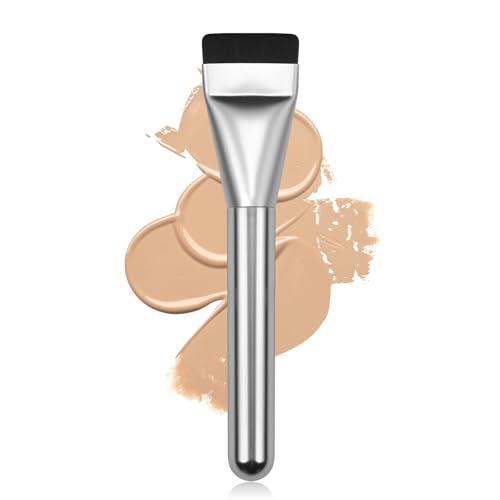Flat Foundation Brush,Korean Makeup Brush Spatula Facial Brush for Liquid Foundation,Premium Face Makeup Brush for Blending Cream Silver