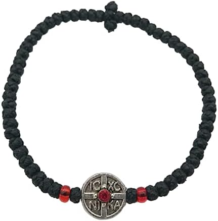Blessed Greek Christian Orthodox Handmade Prayer Rope From Mt.Athos (Komboskoini Chotki) Thin Black ICXC Nika