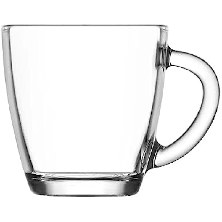 LAV Clear Glass Coffee Tea Mugs Set of 6, Vega Teacups with Handle, Glass Cups Set for 6, Coffee Tea Service Set of 6, Traditional Glass Mugs for Beverages, 7.7 Oz 230cc 6 Pcs