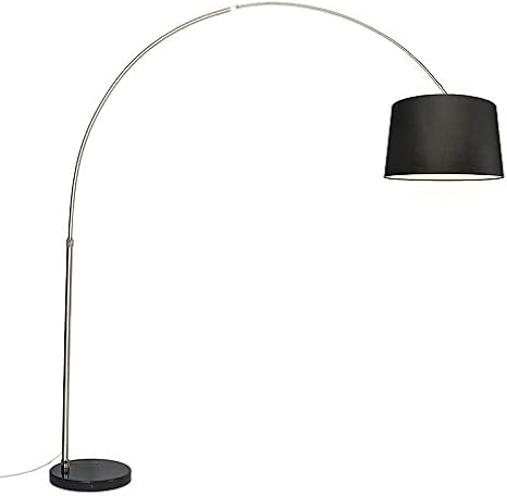 Qazqa Modern arc lamp with Shade, Floor lamp - Booglamp XXL - Nickel matt Satin, max. 60W, e27, 220cm, Ideal for Office, and Living Room
