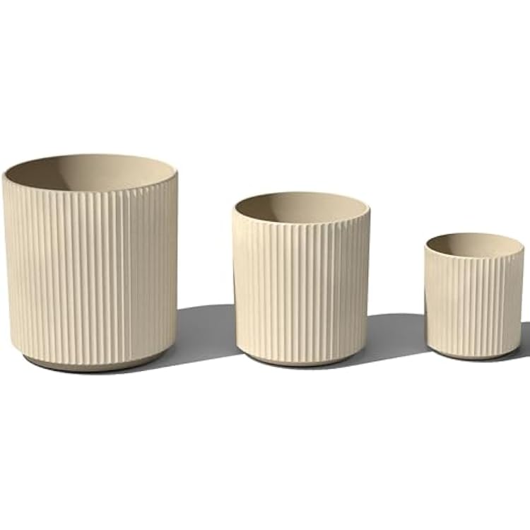 Veradek Demi Series Set of 3 Round Planters for Porch, Patio, Backyard | Durable Plastic-Concrete Material | Modern Decor for Tall Plants, Flower