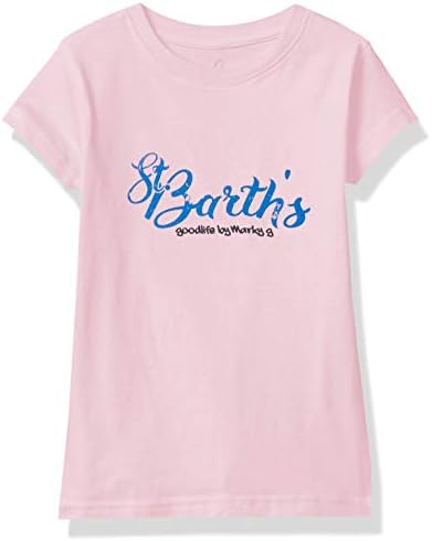 Marky G Apparel Girls Printed ST. Barths Graphic Cotton Jersey Short Sleeve Tee, Pink, L