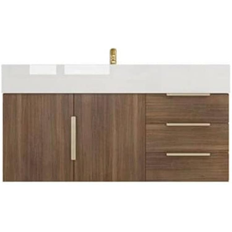 Blossom Undermount Wall Mounted Bathroom Vanity with Sink, Floating Vanity Set Gold Hardware, Rosewood Finish