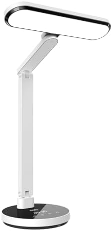 Miady LED Desk Lamp Stepless Dimming for Office Home, 15/30/45 Minutes Auto-Off Timer, 6 Lighting Brightness Levels with Adjustable Arm, Eye-Caring Reading Light for Table Bedroom Study
