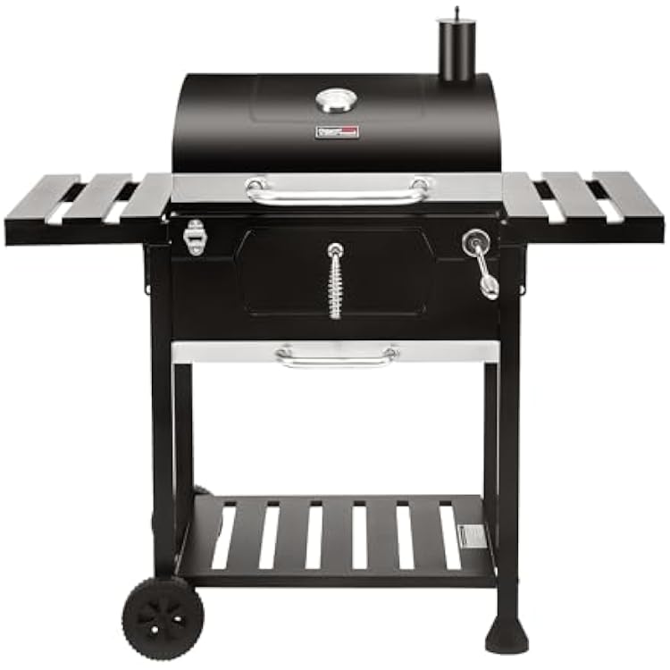 Royal Gourmet CD1824EN 24-Inch Movable Charcoal Grill with Foldable Side Tables, Outdoor Barbecue Grill with 490 Sq. In. Cooking Area for Outdoor Picnic and Camping Grilling, Black