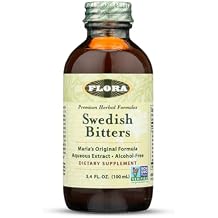 Flora - Swedish Bitters for Digestion, Alcohol-Free Bitters Help Bloating & Digestion, Maria's Original Formula Aqueous Extract, Vegan, Kosher, Non GMO, 3.4-fl. oz. Glass Bottle