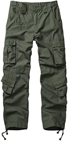 Mens Outdoor Hiking Pants, Elastic Waist Cargo Pants for Men Casual Work Ripstop Tactical Pants with 9 Pockets