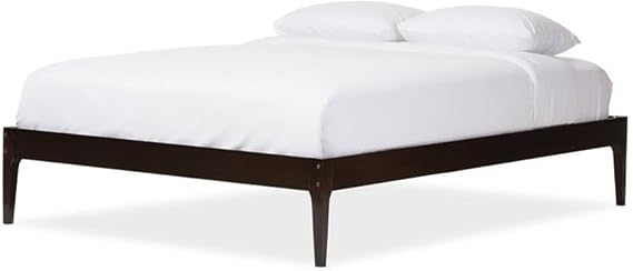 Baxton Studio Bentley Mid-Century Modern Cappuccino Finishing Solid Wood Queen Size Bed Frame