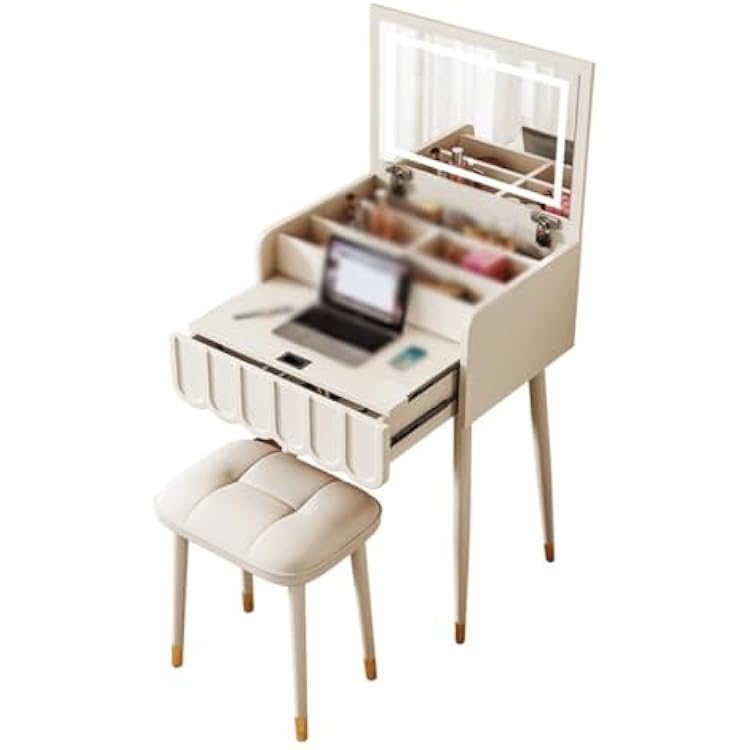 Vanity Desk French Cream Style Dressing Table, Small Solid Wood Dressing Table for Bedroom, Light Luxury Dressing Table with Stool Bedroom Makeup Table