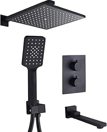 Bathroom Shower System,Shower Set Shower System,Brasstatic Faucets Black Shower Set with 8-12 inch Bathroom Rain Shower Diverter Tub Taps Set and Handheld Shower,Wal,12 inch