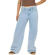 Forever 21 Women's Wide-Leg Jeans - Light Wash Denim with Lace Trim Waistband