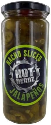 Hot-Headz! Pickled Nacho Sliced Green Jalapeno Peppers Jar 500g. Spicy Jarred Jalapeno Green Chillies in Brine. Crunchy Jalapenos Topping for Nachos, Taco, Pizza & More. Vegan & Gluten Free Friendly.