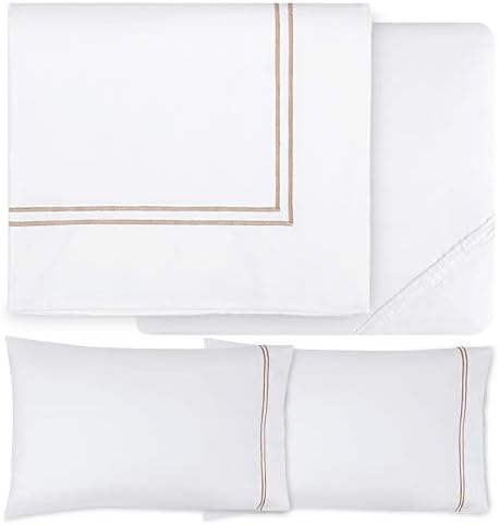 Sferra Grande Hotel Sheet Set - Queen - White/Taupe